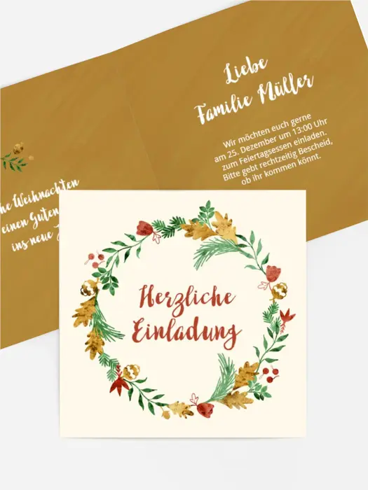 Einladung Weihnachten Kranz für den Urlaub