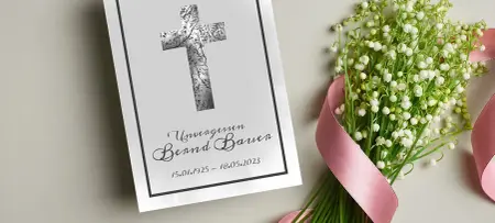 Trauerbild Frühlingsblumenstrauss, Trauerkarte weiß