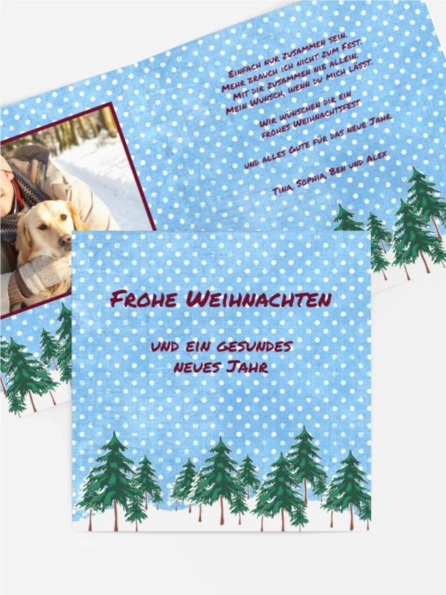 Weihnachtsgrußkarte Privat Schneewald