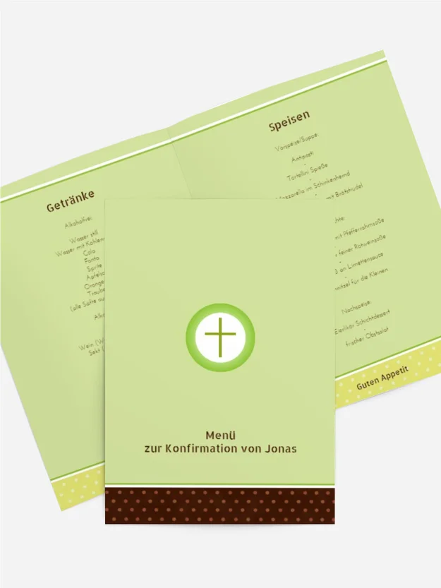 Konfirmation Menükarte Kreuzhostie
