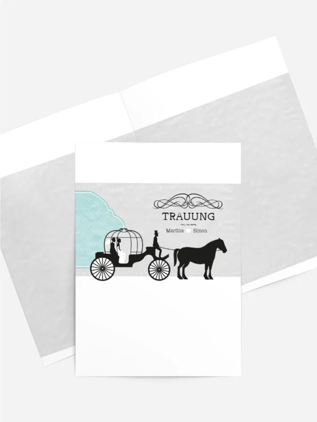 Hochzeitskirchenheft Umschlag Kutsche
