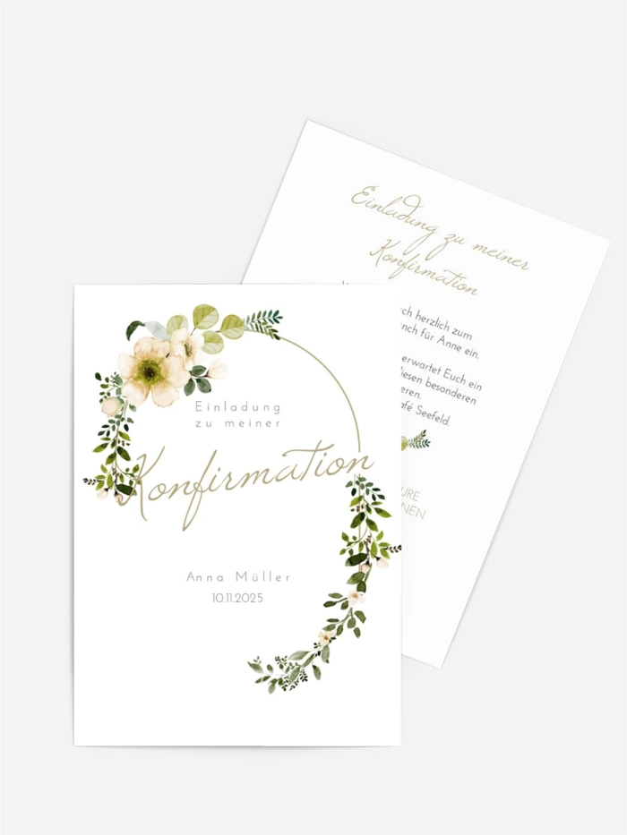 Einladungskarte Konfirmation Mit Blumen verschlungen Einladungskarte Konfirmation Mit Blumen verschlungen