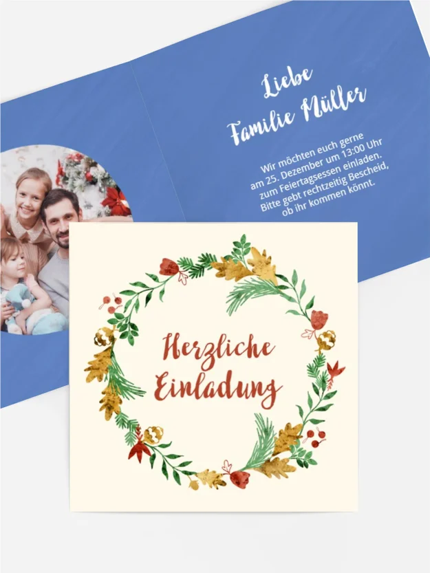 Fotoeinladung Weihnachten Kranz für den Urlaub