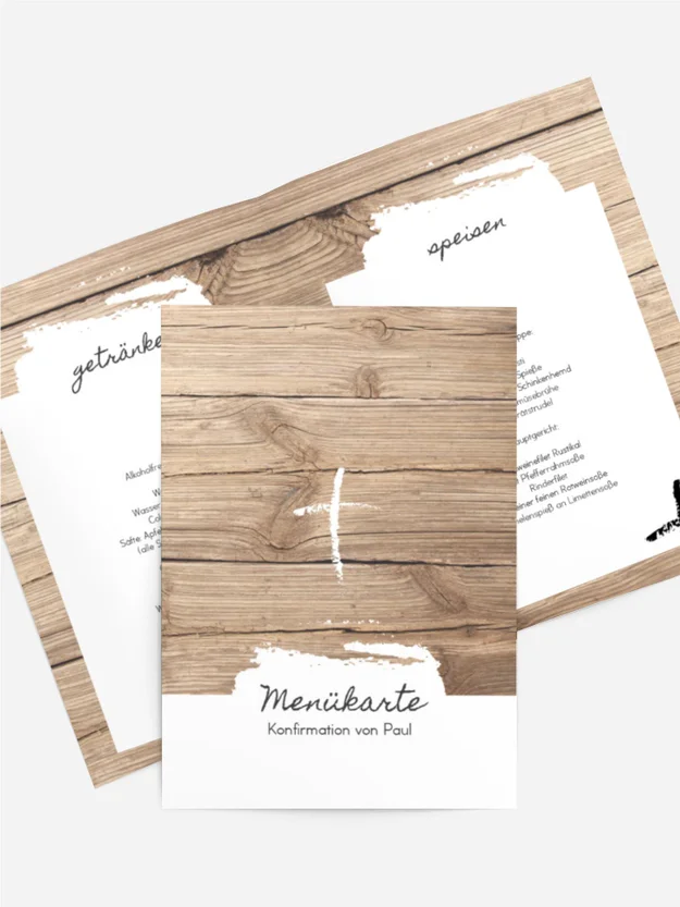 Menükarte Konfirmation holzig