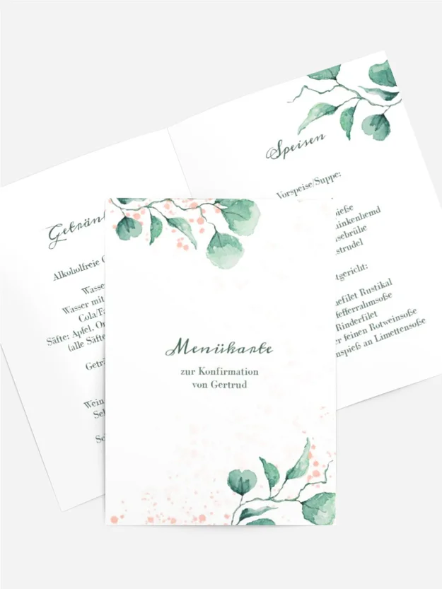 Menükarte Konfirmation Blütenkranz