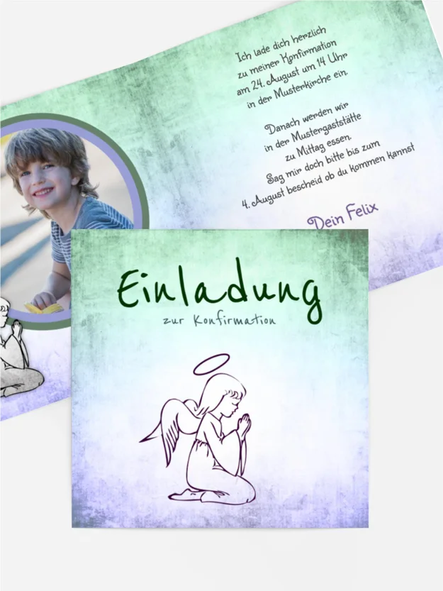 Einladungskarte Konfirmation grunge Engel Einladungskarte Konfirmation grunge Engel