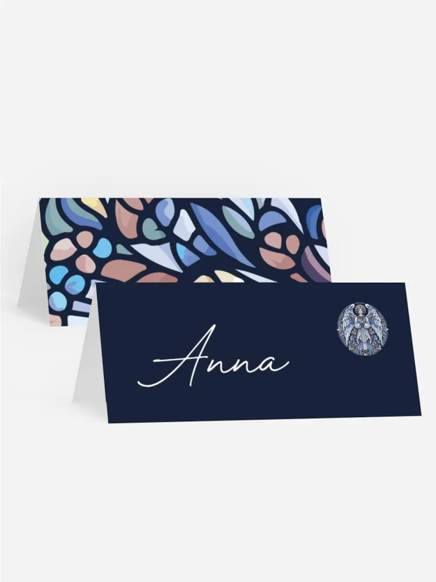 Tischkarte Firmung Engel durch Glas