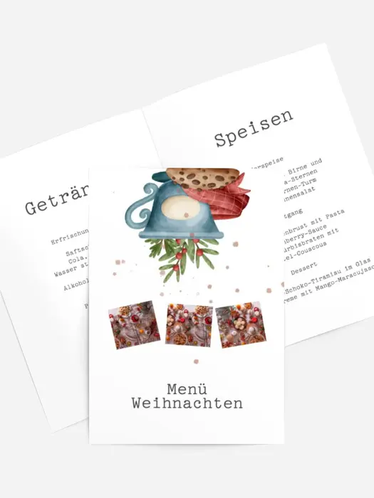 Menükarte Weihnachten Bäume unter Schnee