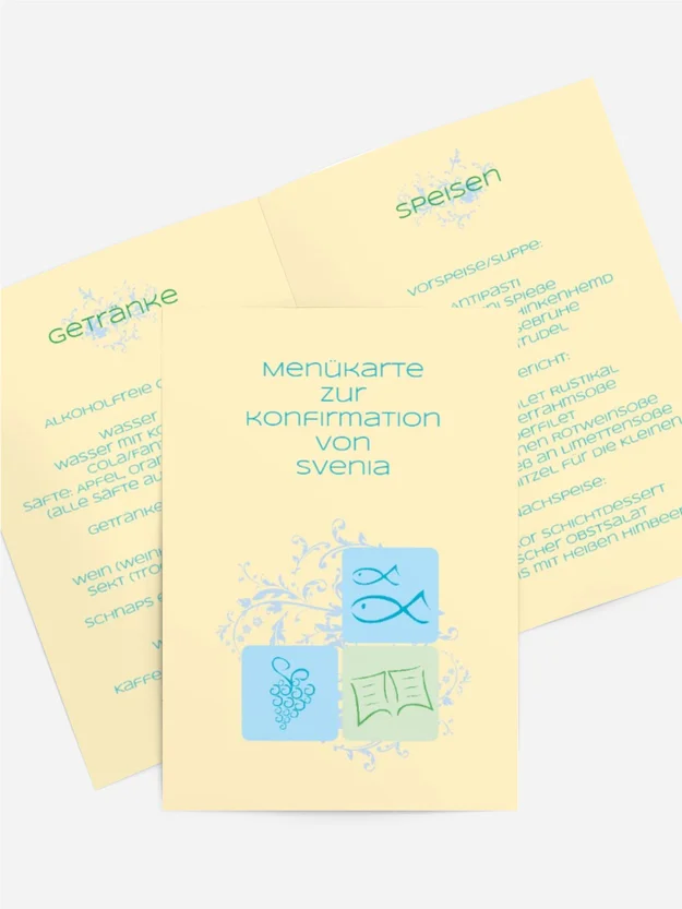 Menükarte Konfirmation Fisch