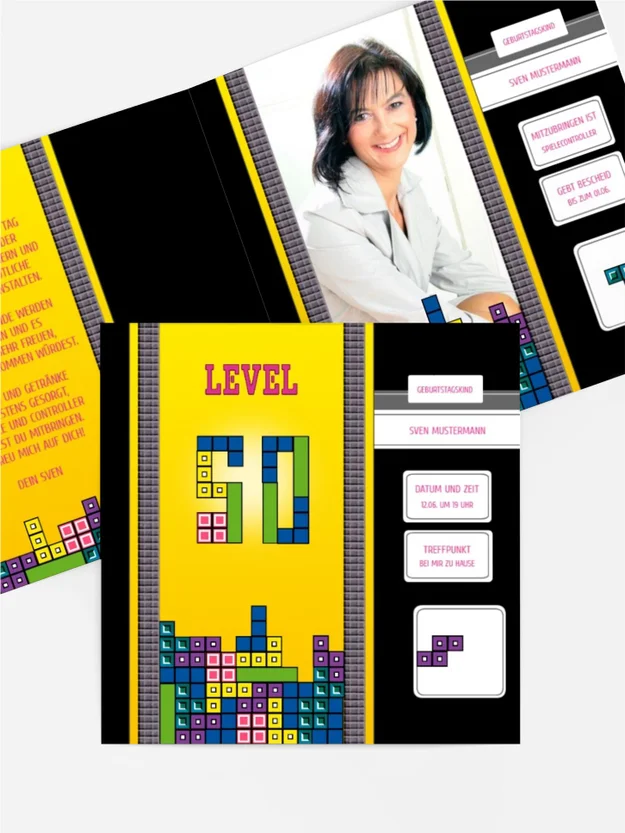 Einladung zum Geburtstag 8bit Game 50 Foto