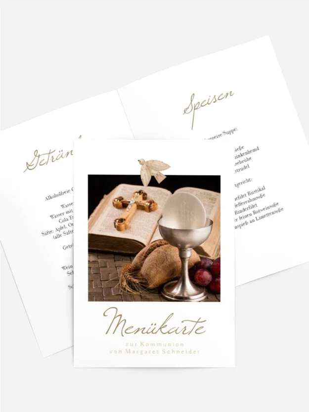 Menükarte Kommunion Blumenkreuz