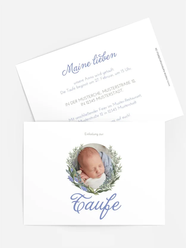 Einladungskarte Taufe Lavendelkranz