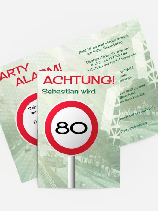 Geburtstagseinladungskarte Begrenzungsschild 80