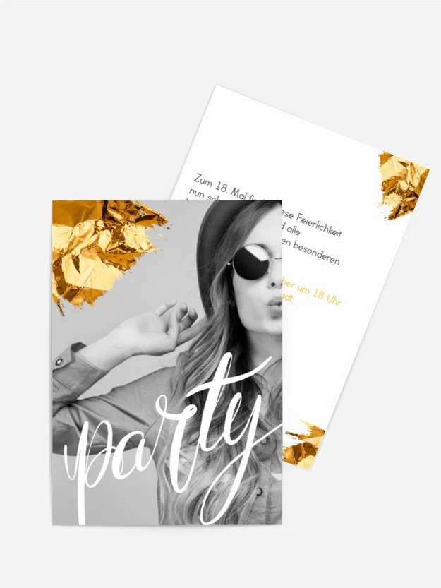 Geburtstagseinladung Goldplättchen