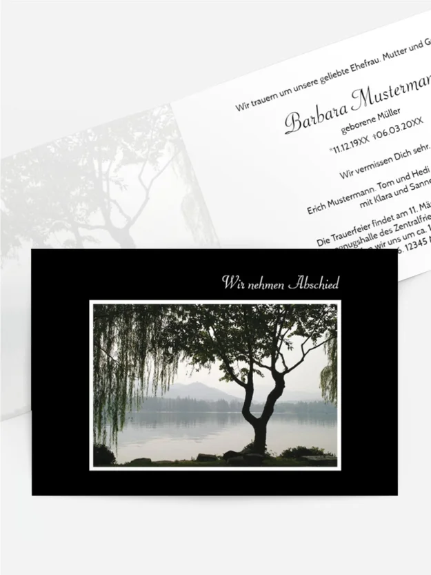 Trauerkarte Baum am See quer Trauerkarte Baum am See quer