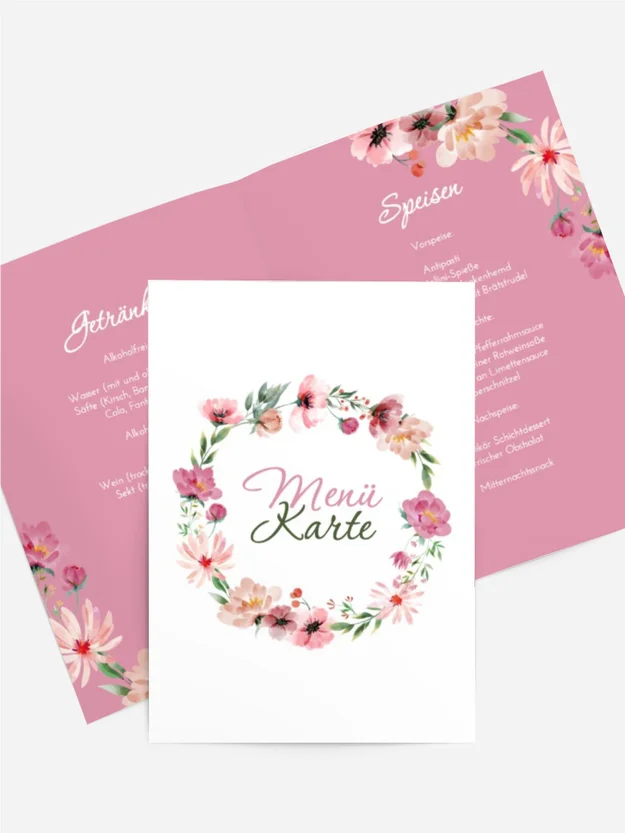 Menükarte Taufe Blumenkaskade
