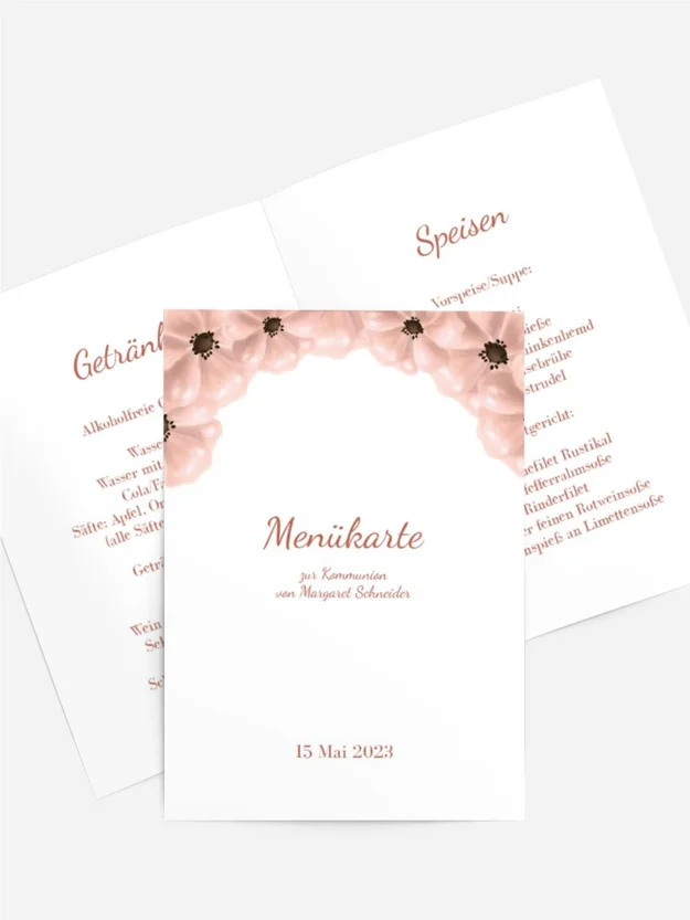 Menükarte Kommunion Blumige Konfirmation