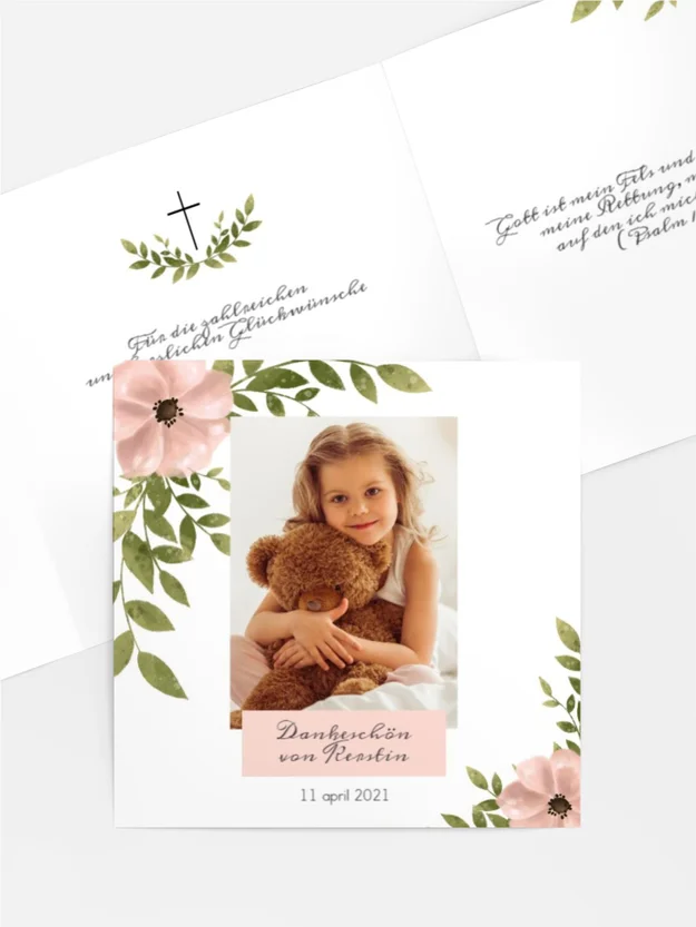 Dankeskarte Kommunion Blumig