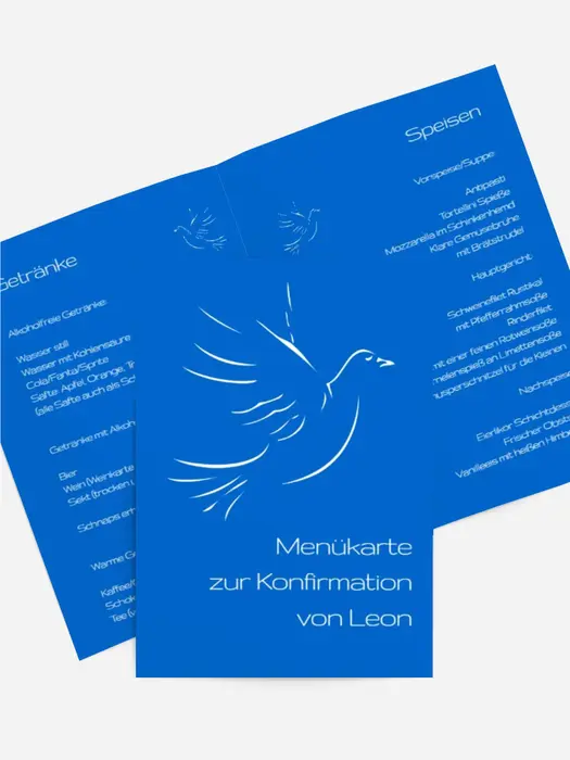 Menükarte Konfirmation Pigeon