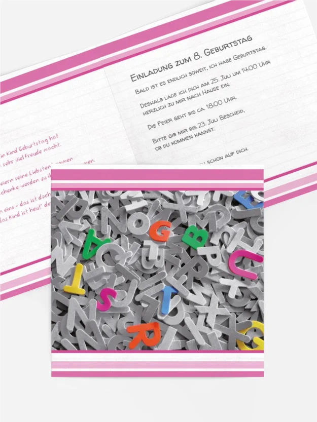 Geburtstagseinladung Kinder Buchstabensalat