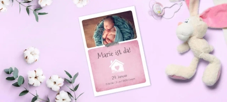 Baby Dankeskarten mit Text und Foto Baby, in pink gestaltet