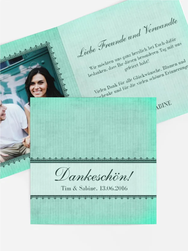 Dankeskarte Hochzeit "Vintage Spitzenbordüre"