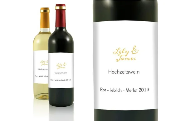 Hochzeit Flaschenetiketten Goldene Buchstaben