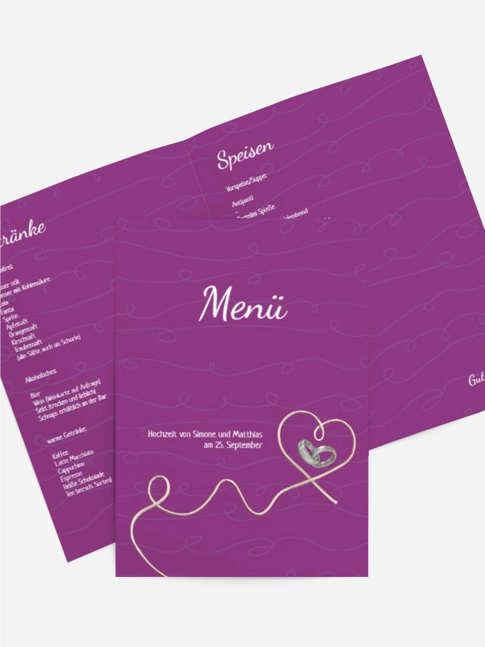 Menükarte zur Hochzeit erfüllte Liebe