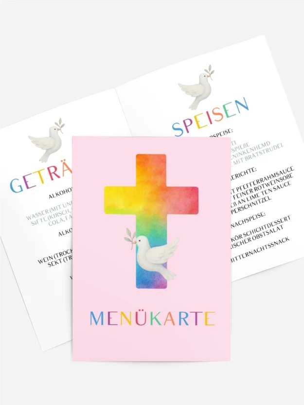 Menükarte Taufe Farbige Kreuze