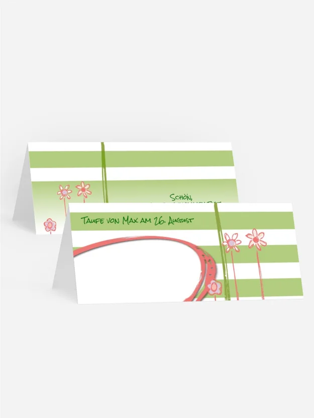 Tischkarte Taufe Flowers and Stripes