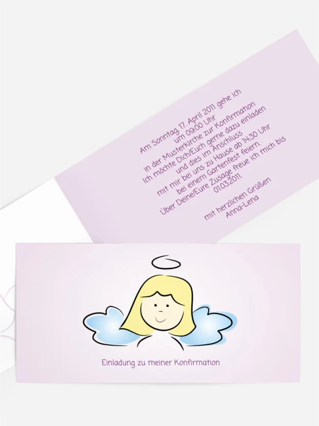 Einladungskarte Konfirmation Engelchen Mädchen Einladungskarte Konfirmation Engelchen Mädchen