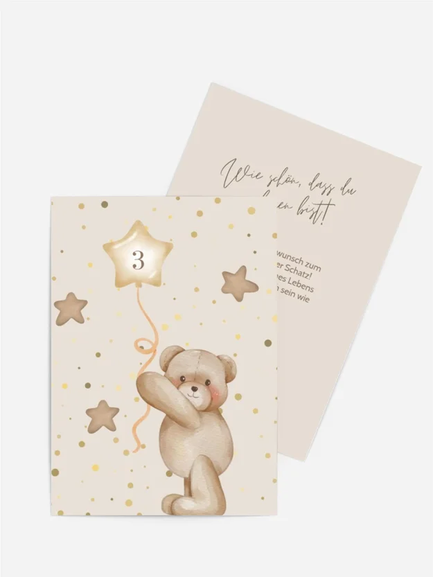Personalisierbare Geburtstagskarte Bär mit Luftballon