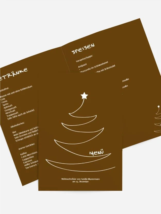 Menükarte zur Weihnachtsfeier Schriftbaum