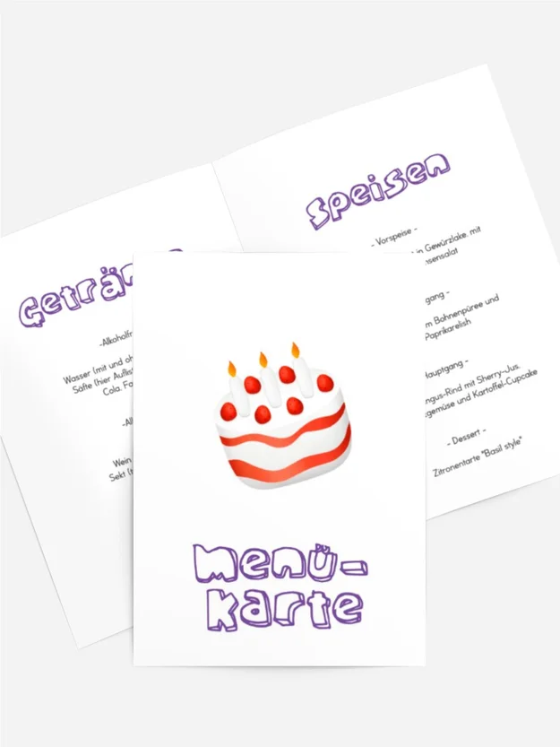 Menükarte Geburtstag Morgenkuchen