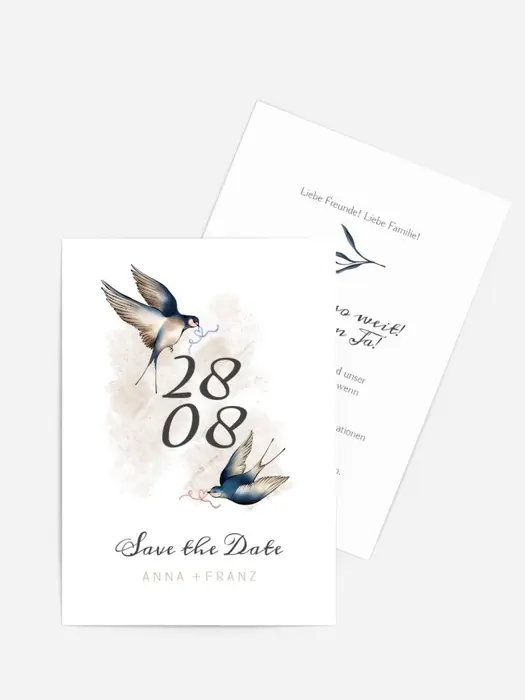 Save-the-Date Karte Vögel des Glücks