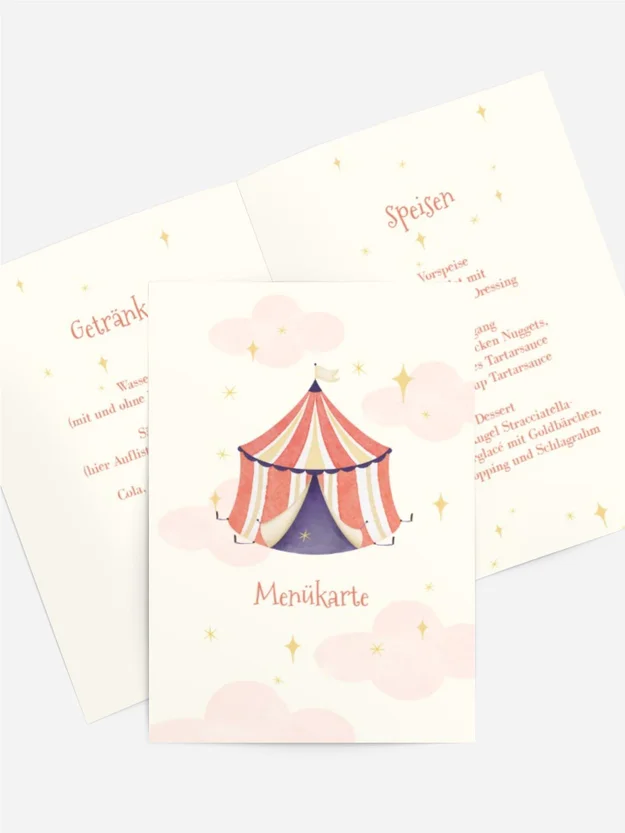 Menükarte Geburtstag Zirkuszelt
