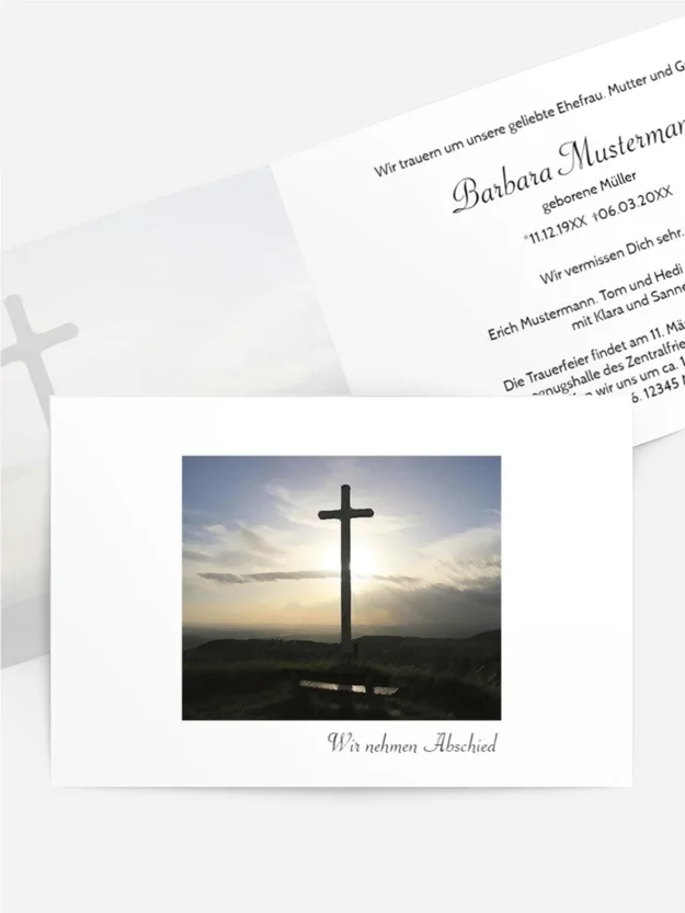 Trauerkarte Kreuz quer