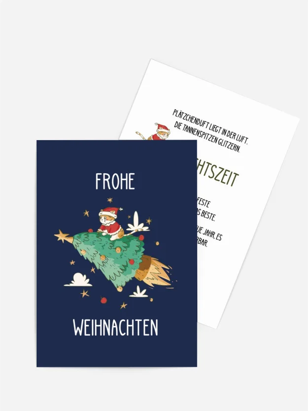 Grußkarte Weihnachten Baumrakete