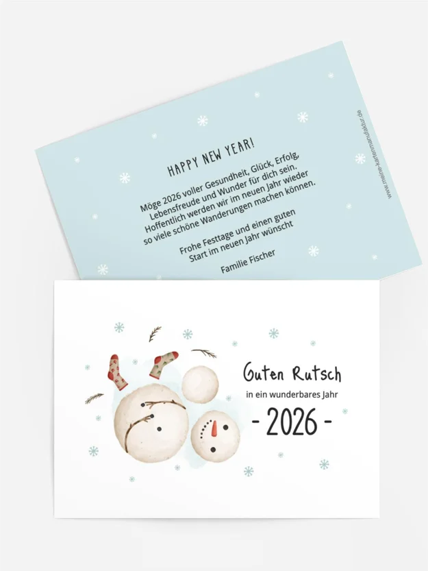 Neujahrskarte  Lustiger Schneemann