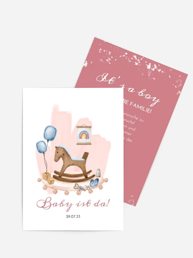 Babykarte Holzpferd Babykarte Holzpferd