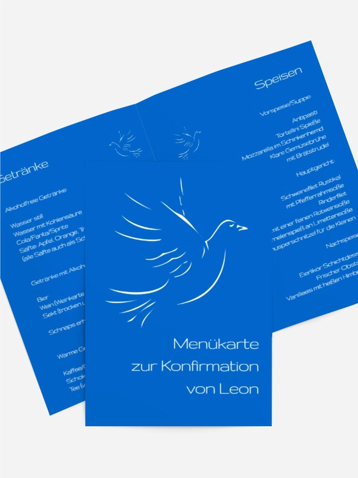 Menükarte Konfirmation Pigeon