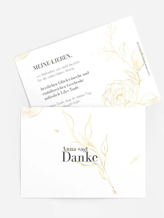 Dankeskarte Taufe Goldene Blumen
