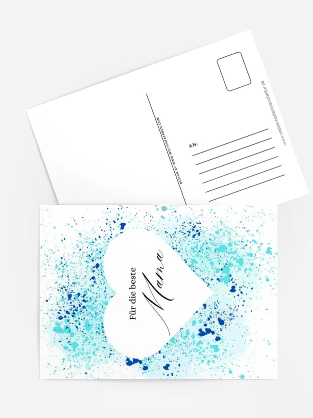 Aquarellkarte „Für die beste Mama“ – Herz in Blautönen