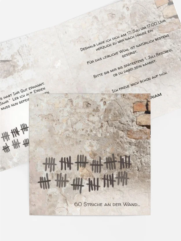 Einladung Striche an der Wand 60