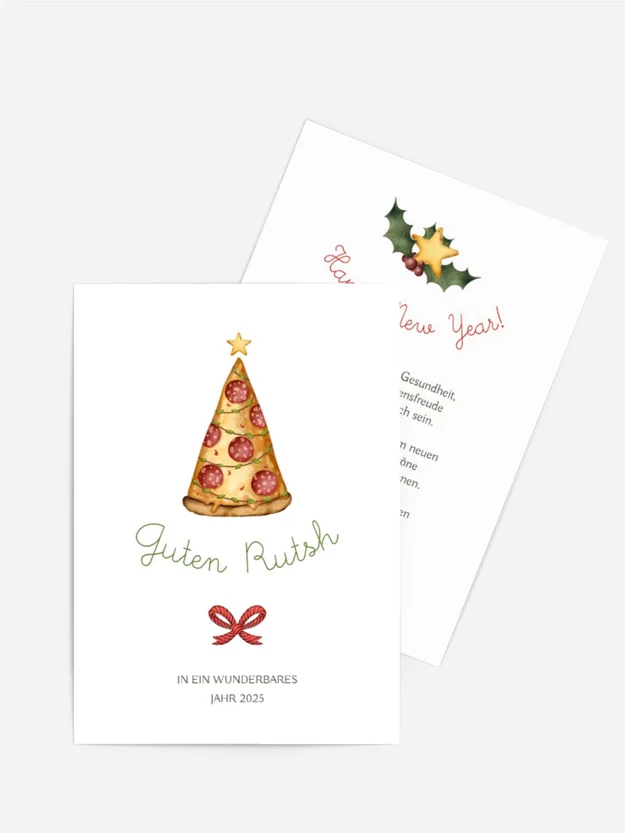 Neujahrskarte Weihnachtsbaum-Pizza