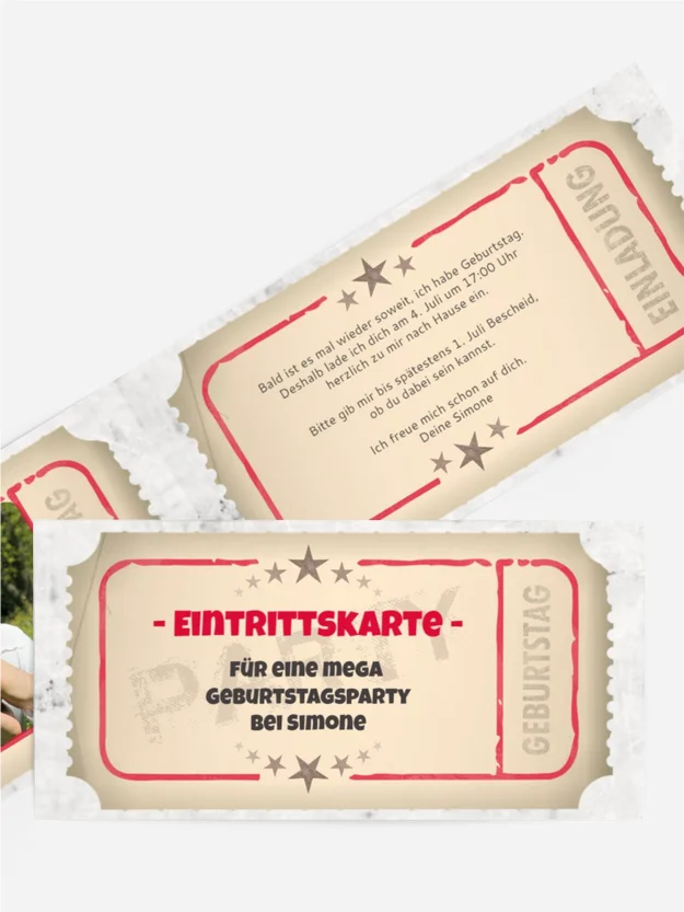 Einladung zum Geburtstag Eintrittskarte Foto