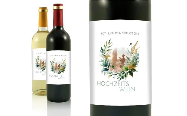 Hochzeit Flaschenetiketten Vorschlag in Blättern