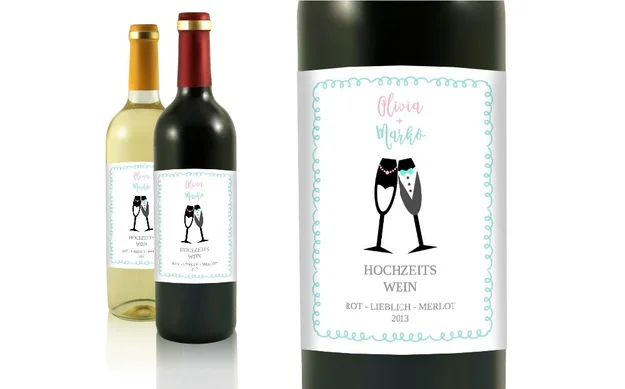 Hochzeit Flaschenetiketten Champagner im Auto