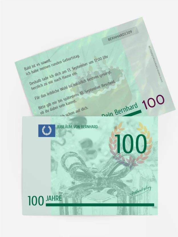 Einladungskarte zum Geburtstag Geldschein 100