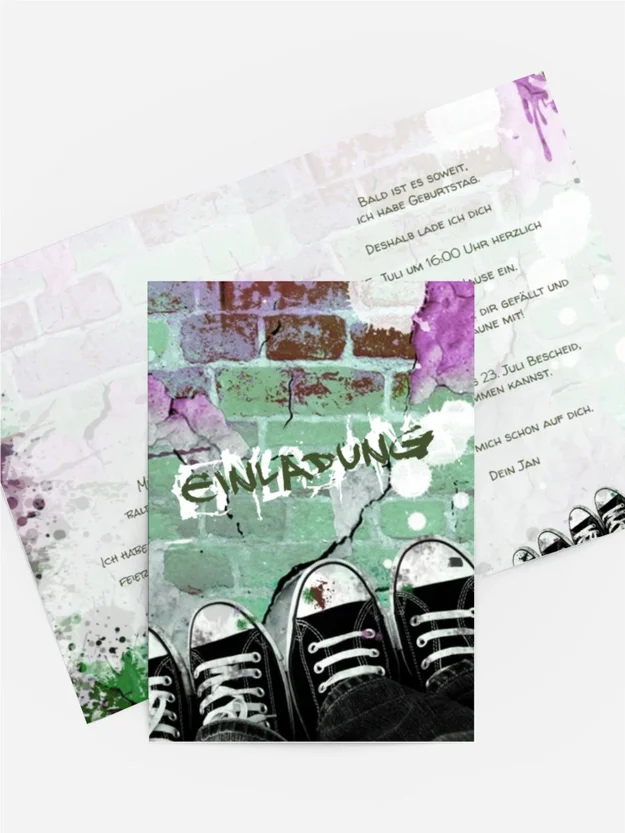 Einladung zum Geburtstag Graffiti Schuhe